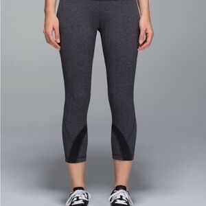 Lululemon Run Inspire Crop II Leggings - Heathered Herringbone Black, Size 6